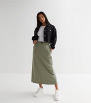 New Look Petite Khaki Jersey Seam Midi Skirt